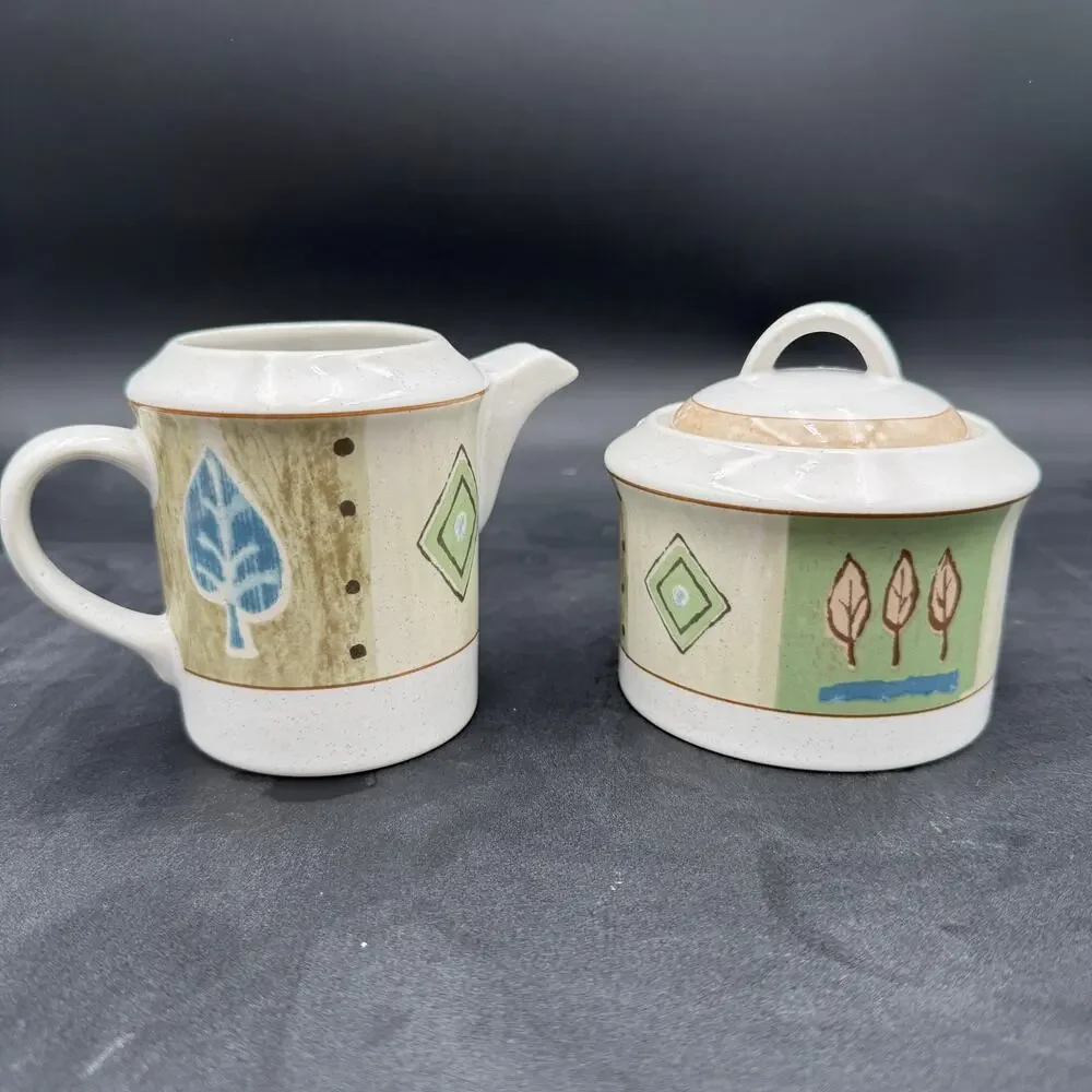 Vintage Mikasa Country Quilt Cream and Sugar Set with Lid